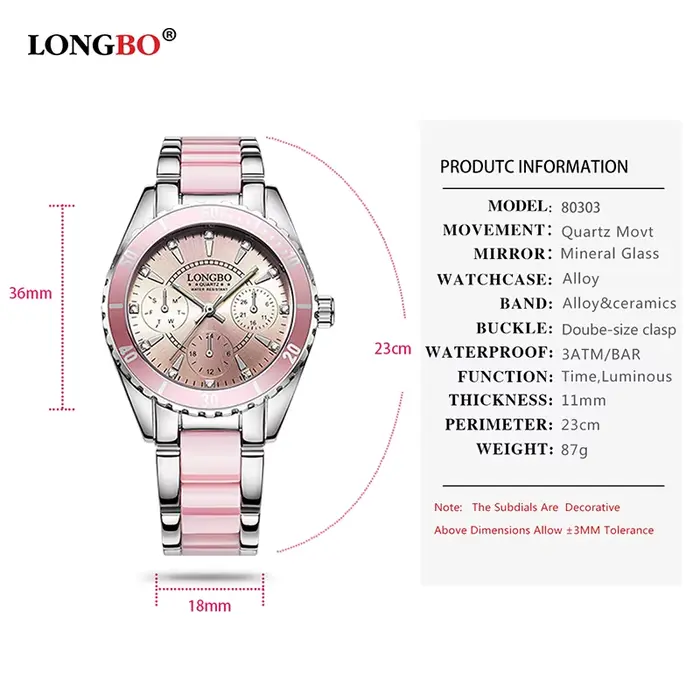 LONGBO – montre-Bracelet en céramique et alliage pour femmes