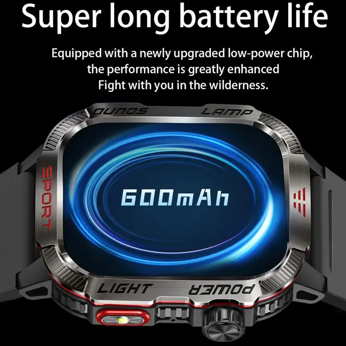 GPS Sport de plein air lumière LED Smartwatch hommes 600mAh grande batterie fonction de vérification de trésorerie Bluetooth appel montre intelligente