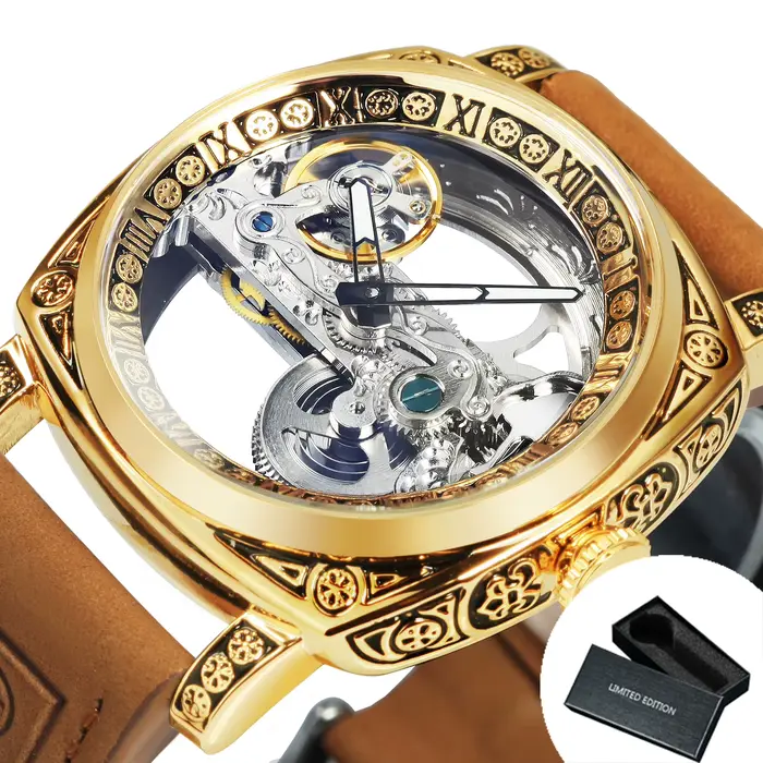 Forsining – montre mécanique automatique pour hommes, squelette en or exquis, bracelet en acier inox