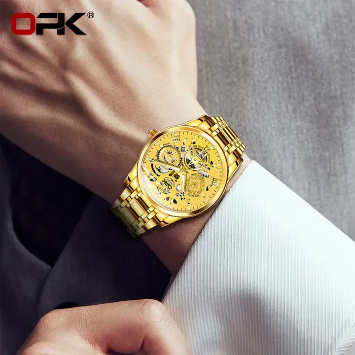 OPK8135-montre pour hommes, bracelet en acier avec lueur nocturne étanche