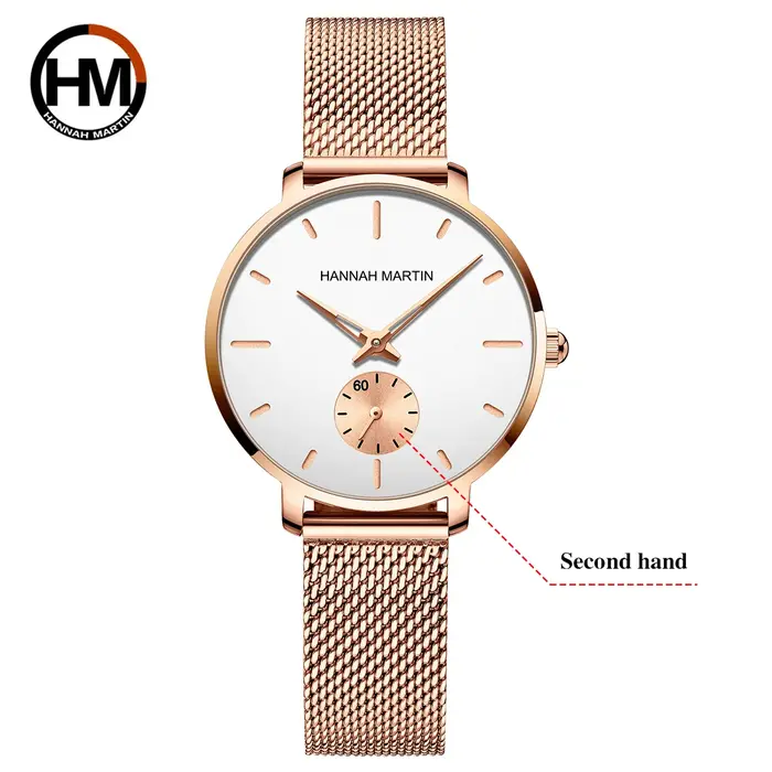 HANNAH MARTIN Top marque femmes montre 1335 synchronisation sous-cadran en acier inoxydable maille m