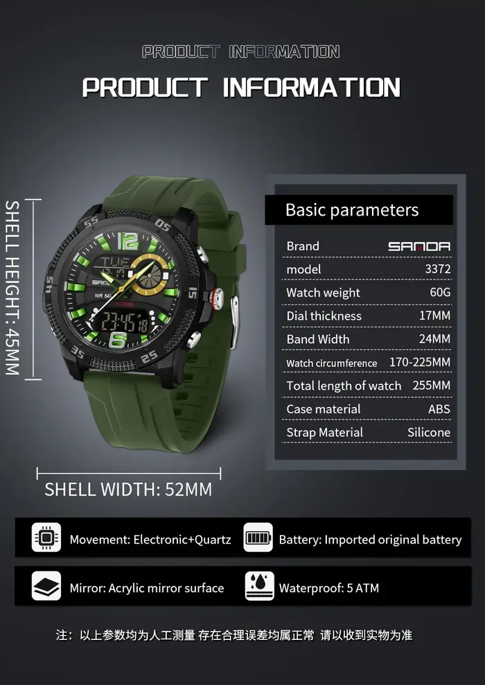 SANDA mode luxe hommes montres double affichage numérique Sport analogique Quartz homme montre-bracelet décontracté étanche silice chronographe