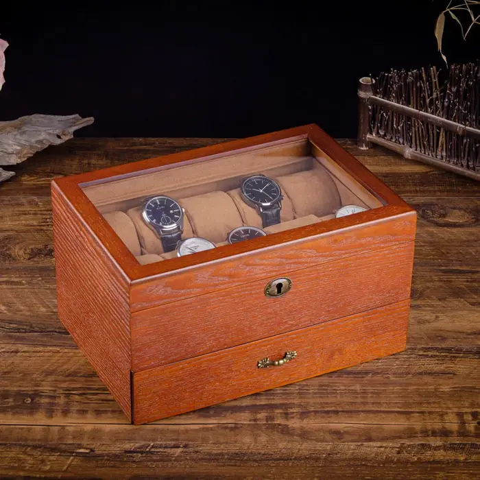 Boîte de montre en bois massif avec anneau de verrouillage