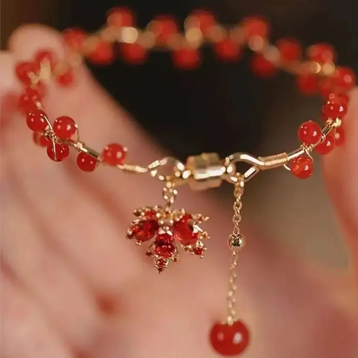 Bracelet Magnétique en Perles de Clip Rouge pour Femme