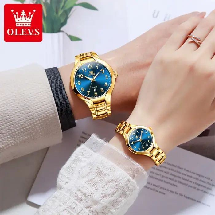 OLEVS 3650 Couple montres pour hommes femmes numéro échelle étanche Quartz robe montre-bracelet lumineux luxe calendrier montre d'affaires