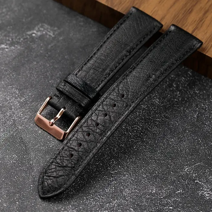 Bracelet noir en cuir d'autruche sud-africain fait à la main 18 19 20 21 22MM
