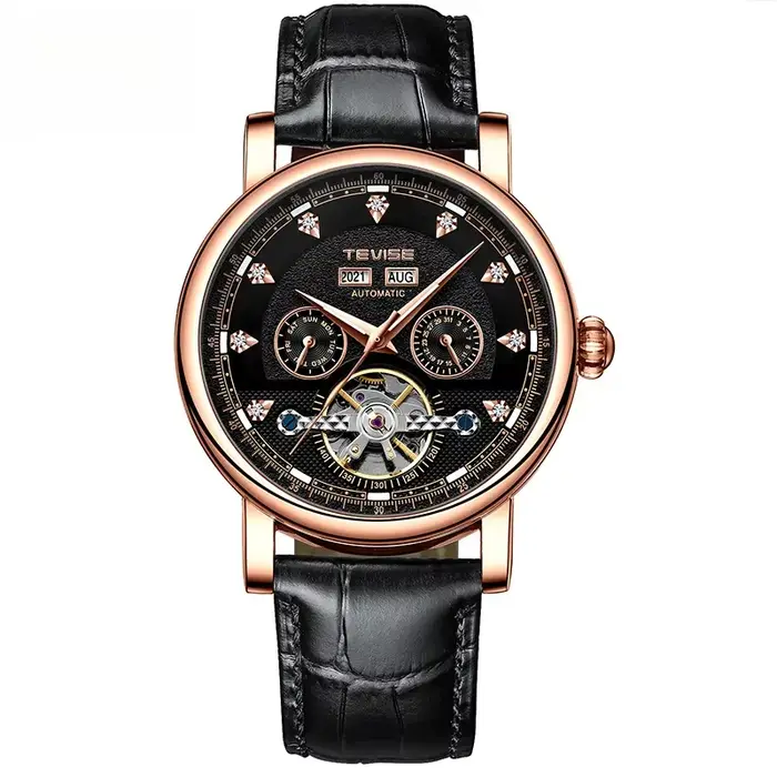 Montre mécanique automatique élégante avec calendrier lumineux pour hommes