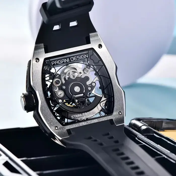 2025 nouveau design pagani montre squelette haut de gamme pour hommes starp en caoutchouc étanche lumineux tendance de
