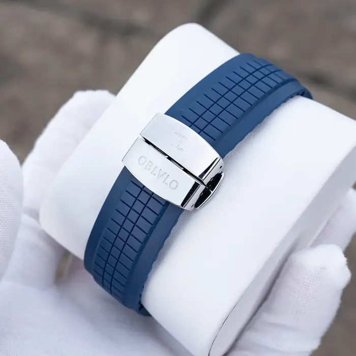 OBLVLO – montre mécanique automatique de Sport de styliste, cadran Brlue avec Date, bracelet en caoutchouc lumineux, montres décontractées FM-SL