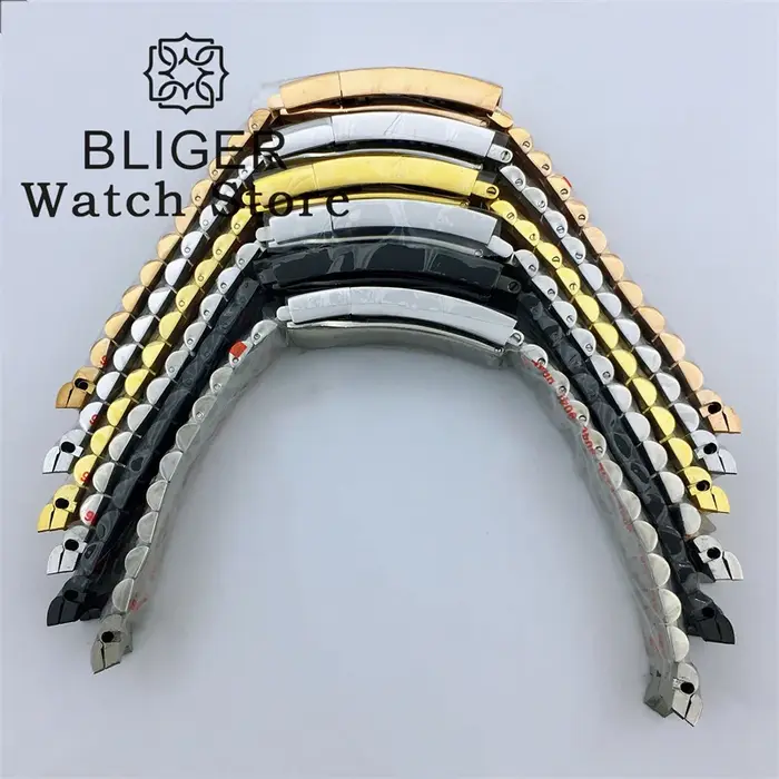 BLIGER 20mm 904L acier jubilé or moyen deux tons montre-Bracelet Bracelet solide vis liens extrémité incurvée