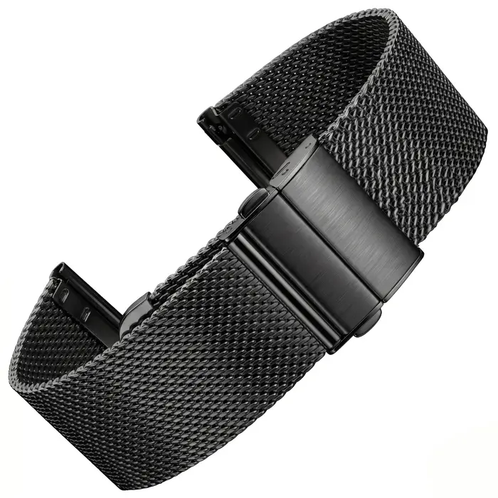 Bracelet de montre en maille milanaise 16 18 20 22 mm avec fermoir double-poussoir, bracelet argenté et noir compatible avec les montres connectées Samsung Huawei