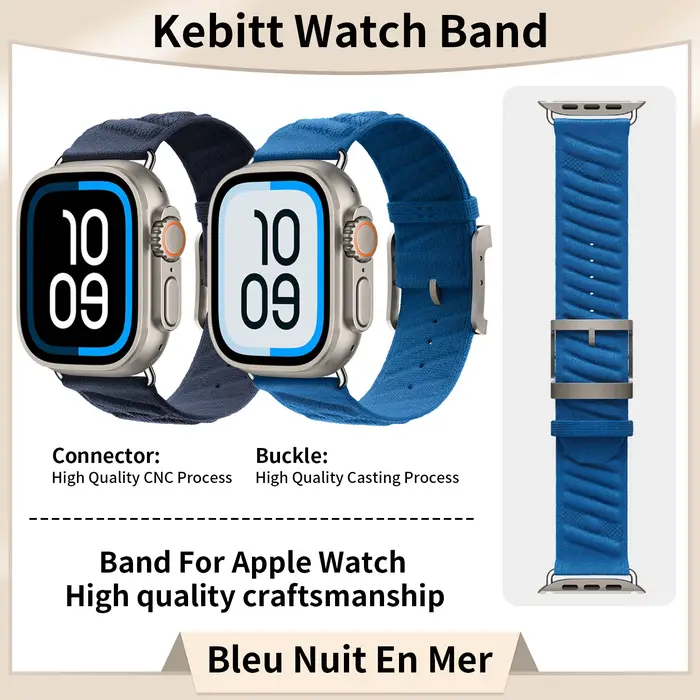 Kebitt En Mer Bleu Nuit bracelet Iwatch à tour unique pour Apple Watch Ultra2 10 9 8 7 6