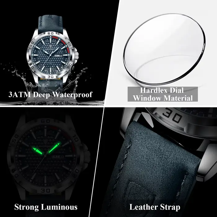 POEDAGAR Original hommes montre de luxe étanche lumineux Date semaine montre pour homme Quartz cuir 