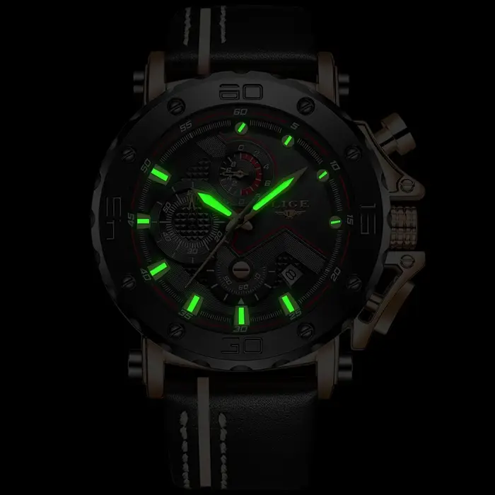 2025 mode Sport hommes montres LIGE Top marque de luxe grand cadran militaire Quartz horloge en cuir étanche