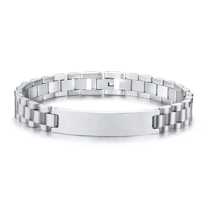 Vnox minimaliste étiquette d'identification Bracelets pour hommes haute poli en acier inoxydable cha