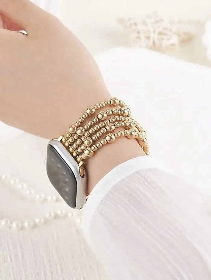 Bracelet de luxe doré à maillons perlés pour Apple Watch