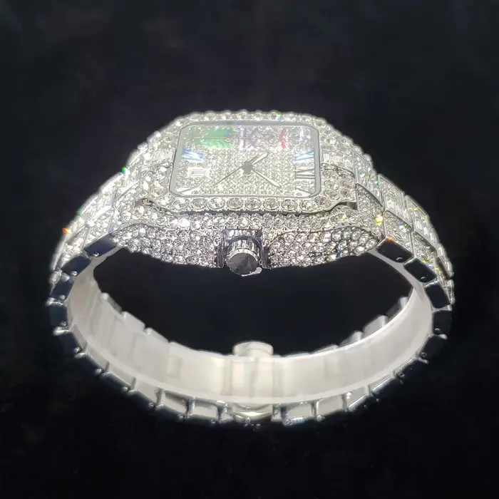 Montre en diamant de luxe pour hommes, montres numérotées colorées carrées glacées, bijoux Hip Hop B