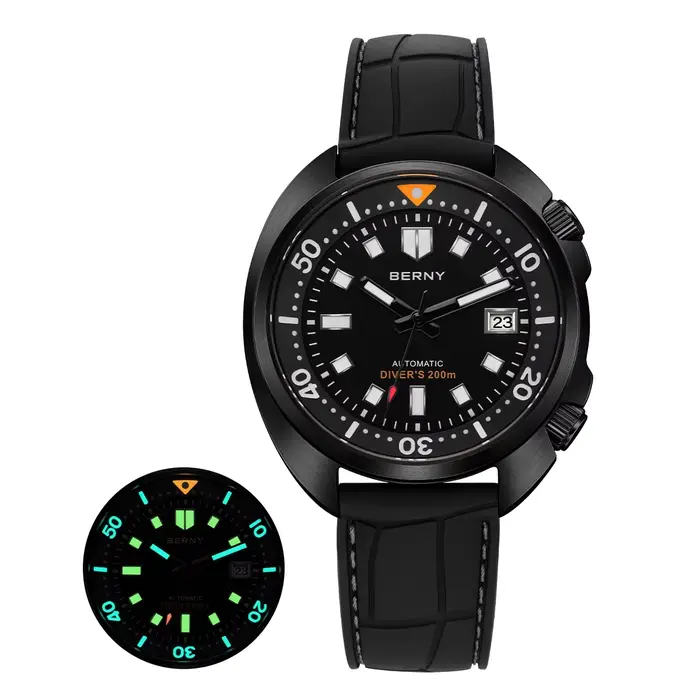 BERNY 20ATM montre de plongée pour hommes noir mécanique Original mis5 8215 haut automatique saphir