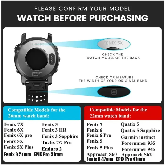 FIFATA bracelets de montre intelligente pour Garmin Fenix 7 6 6S 6X 5 5S 3 3HR Forerunner 935 945 Bracelet à dégagement