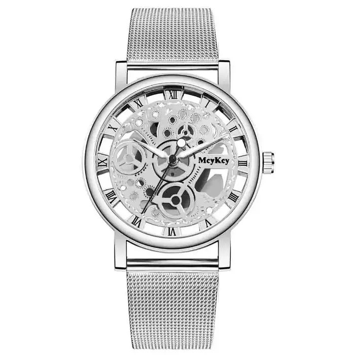 Top nouvelle mode femmes creux squelette Faux montre mécanique dames métal maille Quartz montres pou