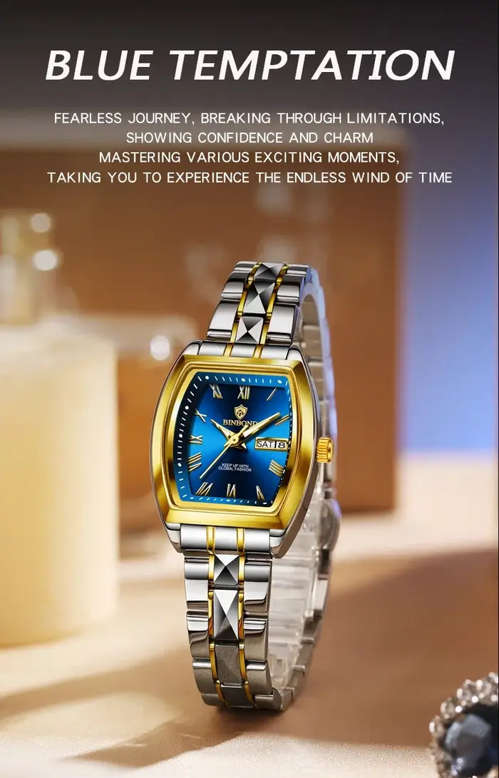 BINBOND 2 pièces Couple montres mode carré montre à Quartz pour amoureux étanche lumineux Date semaine hommes dames Valentine montre-bracelet