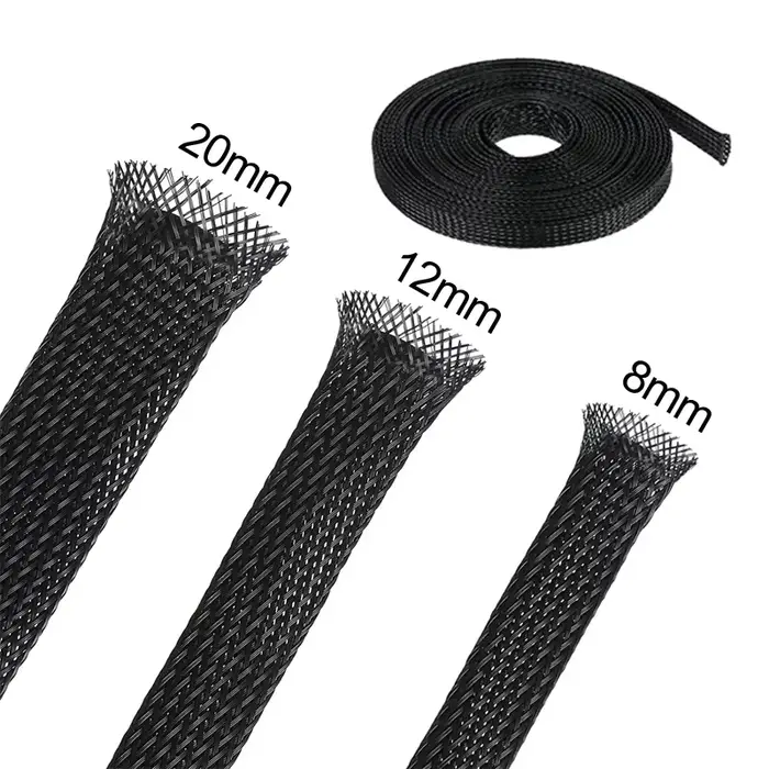 Gaine tressée extensible en l'horloge, manchon en treillis métallique flexible, noir pour TV, audio, cordons PC, protection contre les animaux domestiques, ChFuk, 3m, 9,85 pieds