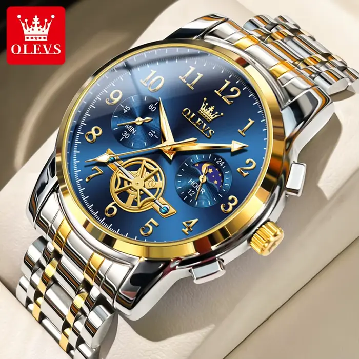 Montre homme OLEVS 2903, chronographe de luxe, étanche, lumineuse, phase de lune, montre-bracelet à 