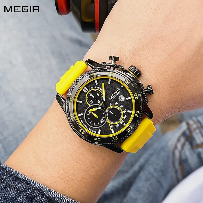 MEGIR montre pour hommes de luxe mode militaire Sport montre-bracelet pour homme étanche lumineux bracelet en Silicone Quartz chronographe 2211