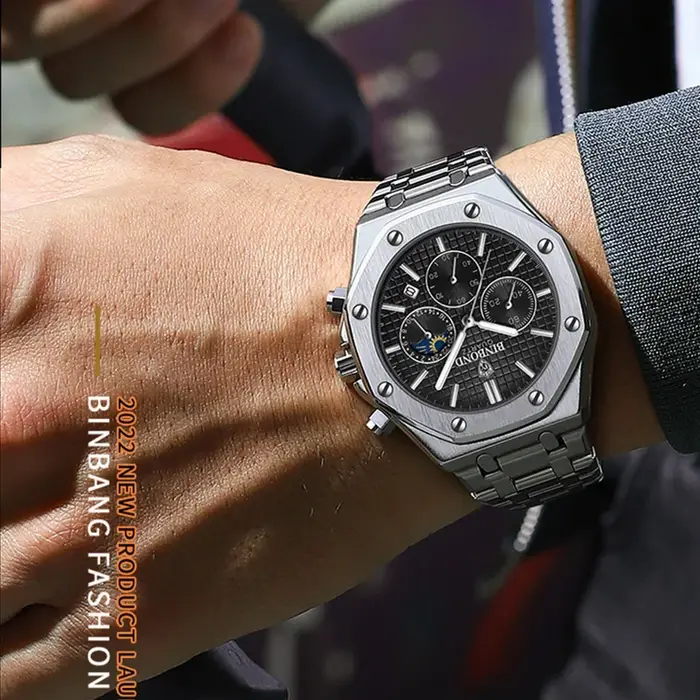 BINBOND qualité hommes montre de luxe haute homme Quartz montre-bracelet étanche lumineux Date en acier inoxydable