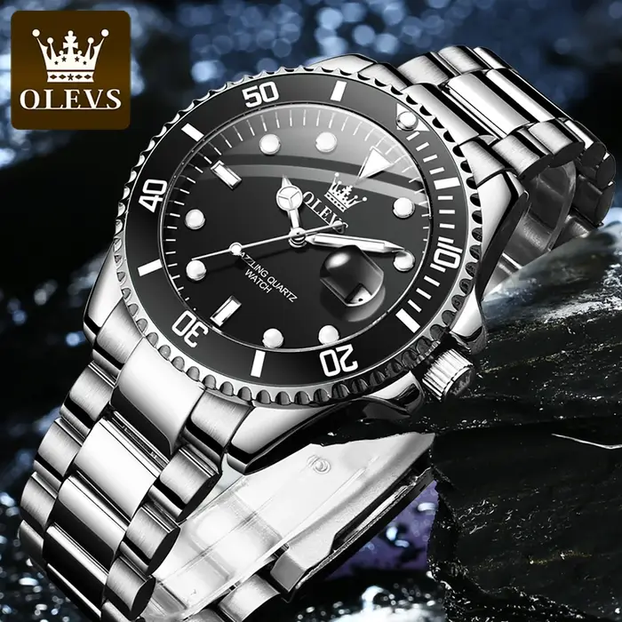 OLEVS montre pour hommes de luxe haut de gamme rotatif unidirectionnel anneau extérieur conception