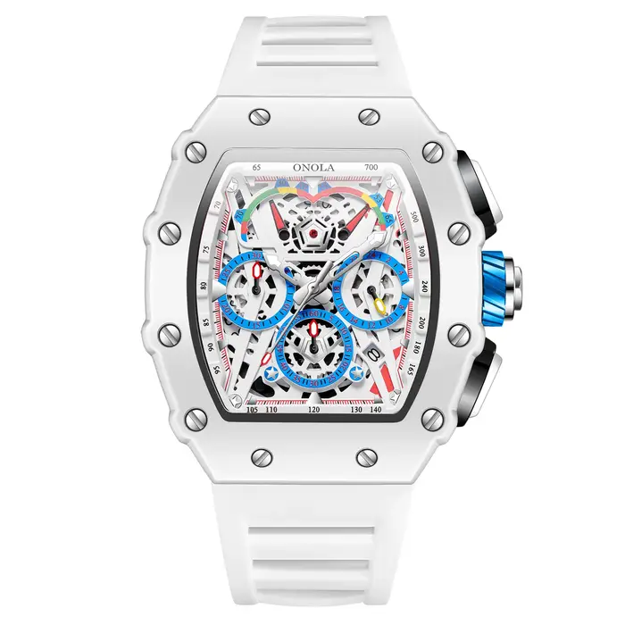 Montres pour homme ONOLA 6827W tendance blanc hommes montre étanche chronographe Quartz montre-bracelet sport bracelet en Silicone Reloj Hombre