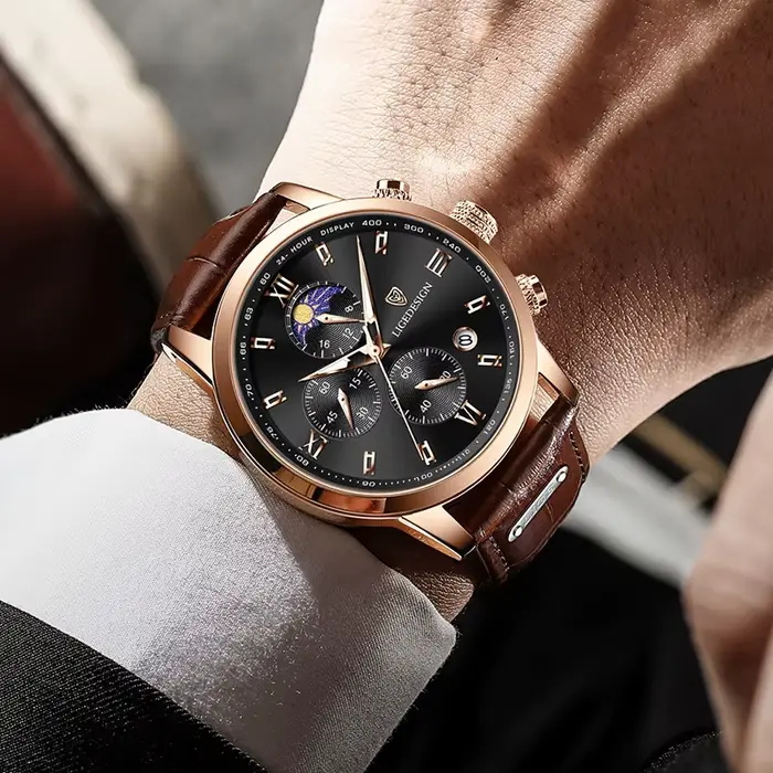 Montre étanche en cuir pour homme