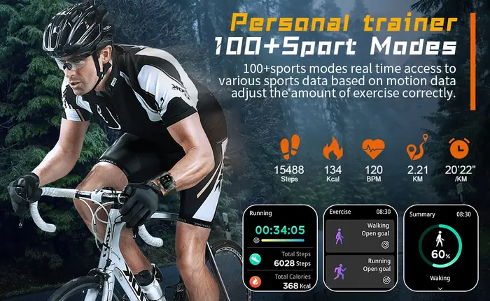 Montre intelligente extérieure cadre métallique militaire appels Bluetooth 2.0 "HD longue durée étanche 100 sport boussole de fréquence cardiaque KR80 HRBO