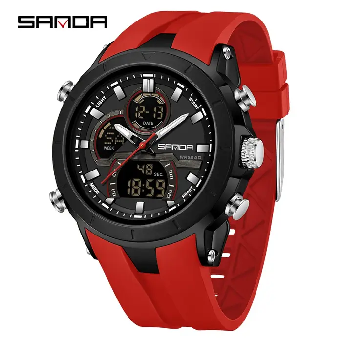 SANDA 6279 montres à Quartz électroniques pour homme double affichage grand cadran calendrier lumineux étanche Sports de plein air montre numérique