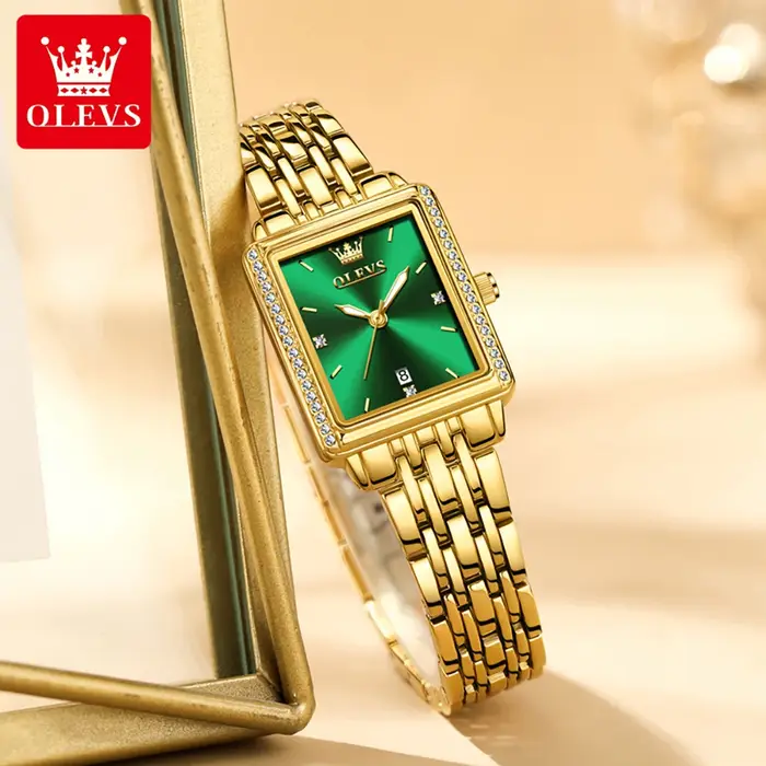 OLEVS femmes montres mode doré vert inoxydable tache acier dames montre étanche Quartz montre-bracelet romantique petite amie cadeau
