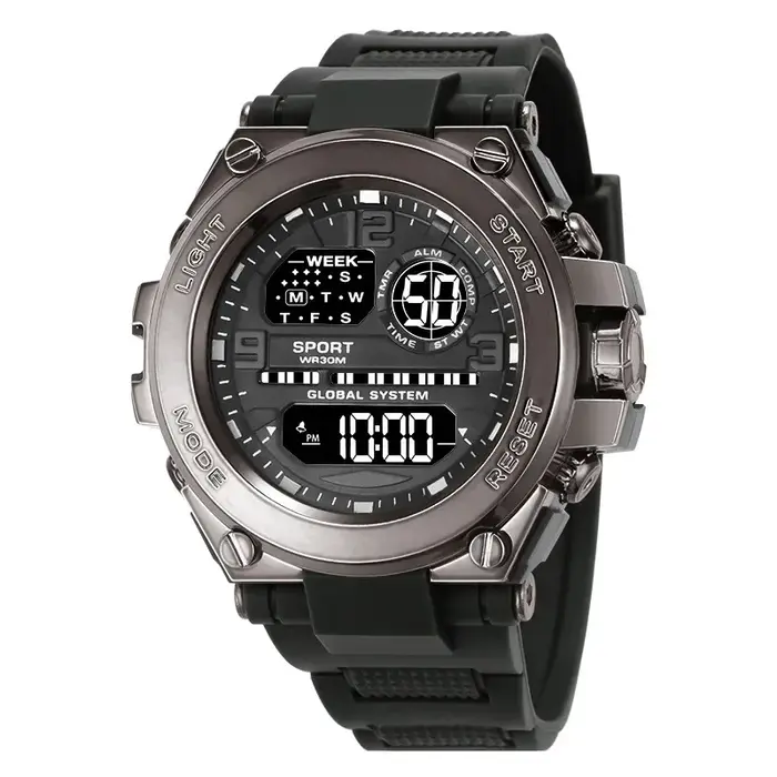 Montre de sport multifonction pour hommes, étanche, lumineuse, réveil, numérique LED, grand cadran, 