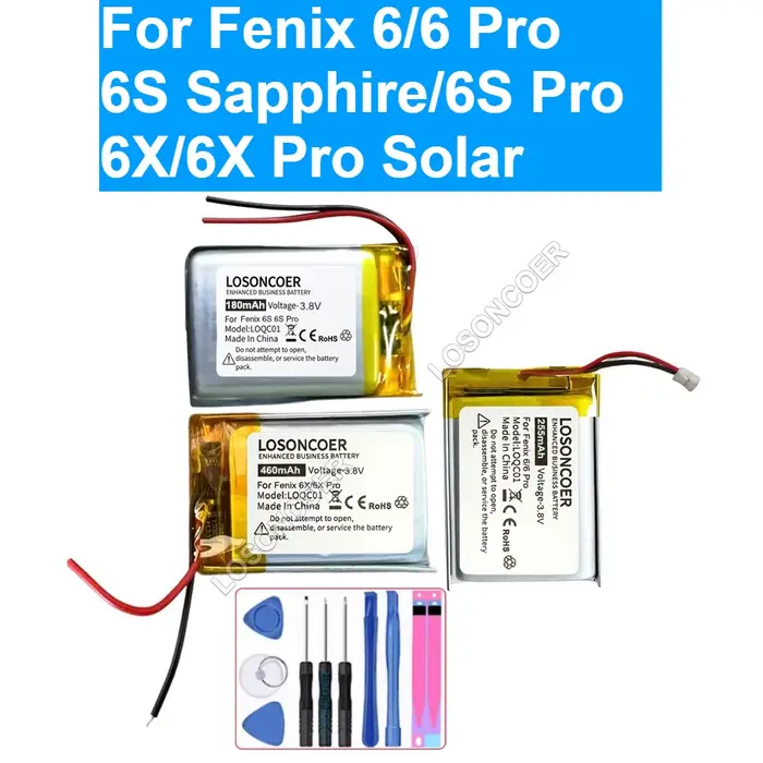 Batterie pour montre de sport Garmin Fenix 6 6S Sapphire 6X Pro Solar 361-00126-00 361-00086-11 361-00086-12