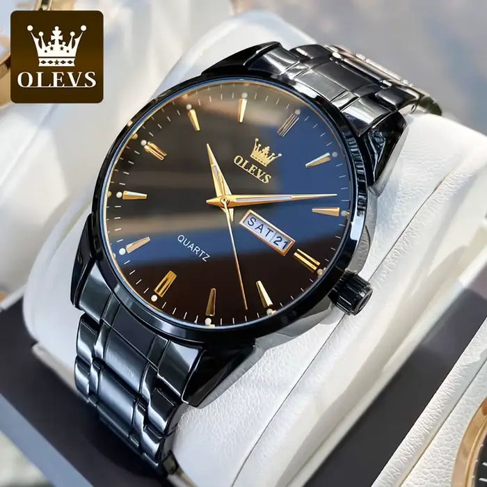 OLEVS classique or montres pour haut de gamme de luxe affaires en cuir étanche lumineux en acier ino
