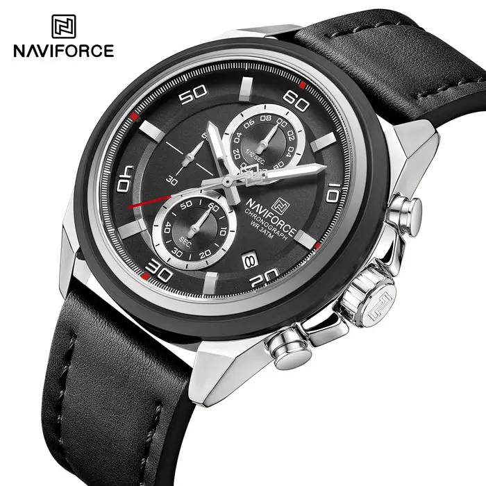 NAVIFORCE marque montres pour hommes bracelet en cuir véritable chronographe Quartz affichage de la