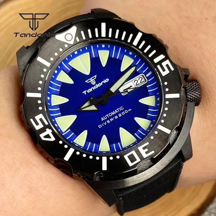 Tandorio-Montre existent pour Homme, Montre-Bracelet Mécanique, NH36, Monster 20Bar, Sweat-Shirt Noir, Double Date, Saphir Clip, 42mm