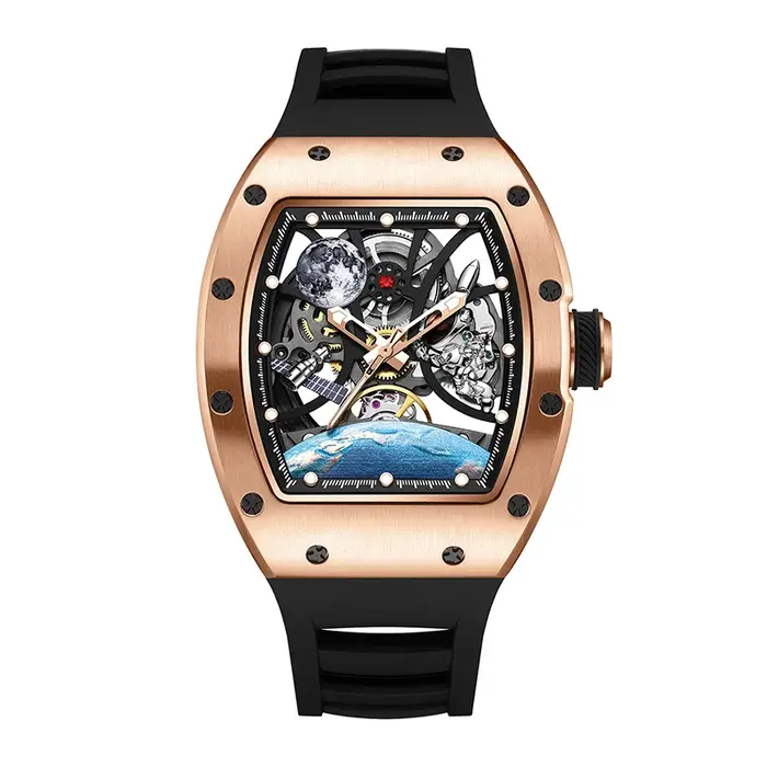 Montre automatique pour hommes de haute qualité avec bracelet en silicone de sport élégant montres mécaniques étanches 5 ATM pour les styles de vie actifs