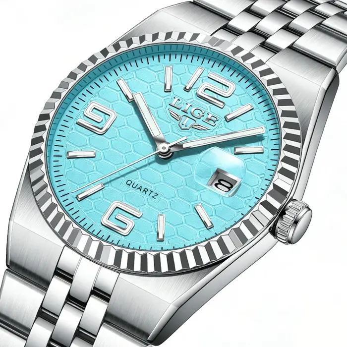 Montres pour hommes LIGE, cadran en nid d'abeille bleu Tiffany, montre-bracelet à quartz, lumineuse, étanche 3ATM, montres d'affaires pour homme, Relogio Clock