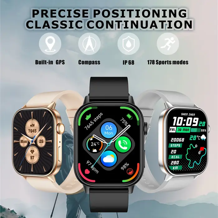 Nouveau Ciberer QX17 GPS montre intelligente Ultra-grand 2.01 ''affichage GPS et Multi GNSS santé et suivi du Fitness appel vocal Smartwatch