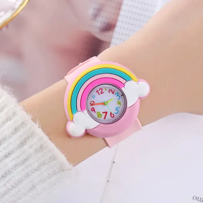 2024 nouveau arc-en-ciel nuage imprimé bracelet en Silicone montre pour enfants fille mignon dessin animé
