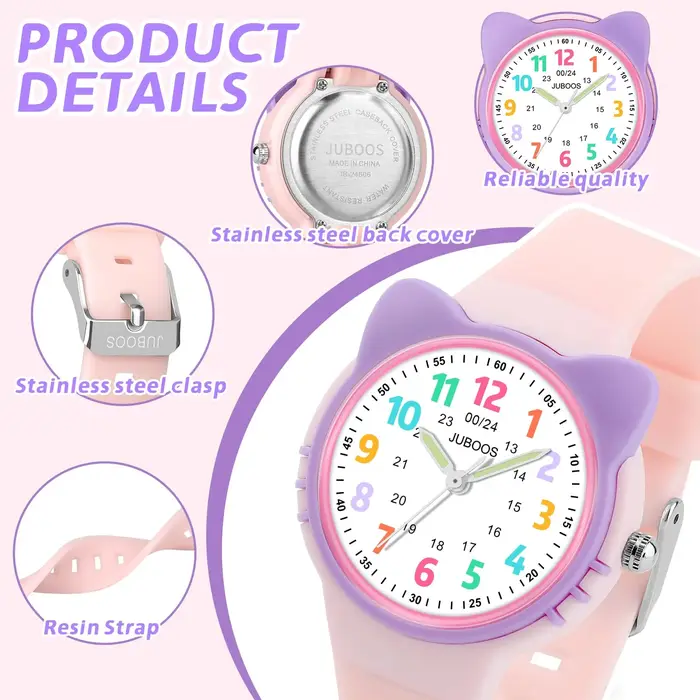 Montre analogique pour enfants, garçons et filles, tout-petits de 3 à 12 ans, pour apprendre l'heure, étanche 3ATM, montre à quartz pour enfants avec affichage facile à lire.
