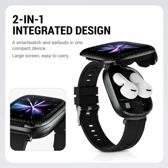 Nouvelle montre connectée avec écouteurs intégrés, écran TFT incurvé de 1,88 pouce, Bluetooth 6.0, tout-en-un, pour la musique et l'usage quotidien