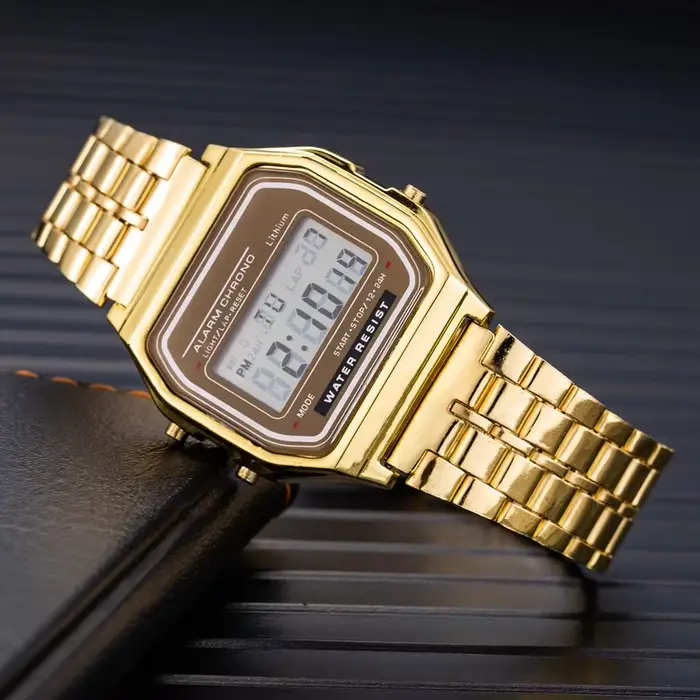 Montre électronique LED avec bande d'acier, petite montre carrée multifonctionnelle de style Harajuk