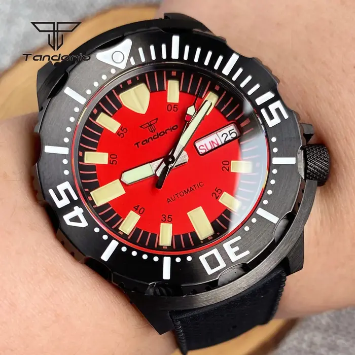 Tandorio-Montre existent pour Homme, Montre-Bracelet Mécanique, NH36, Monster 20Bar, Sweat-Shirt Noi
