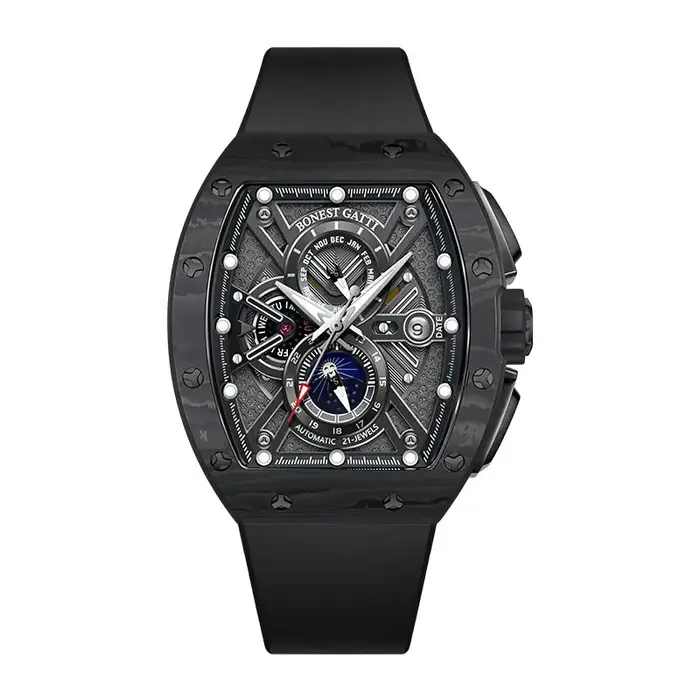 BONEST GATTI 9007 nouvelles montres pour hommes montre mécanique automatique en Fiber de carbone multi-fonctionnelle montre-bracelet à la mode