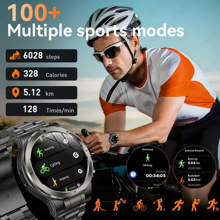 Montre connectée militaire LIGE pour homme, batterie 1100 mAh, boussole, lampe de poche, étanche 3 ATM, écran AMOLED 466*466, appels Bluetooth, montres d'extérieur